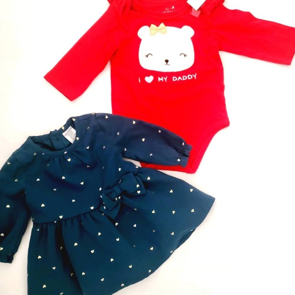 Bundle 0-3M Carter's heart lined dress and red bodysuit